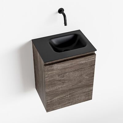 MONDIAZ OLAN 40cm toiletmeubel dark brown. LEX wastafel urban rechts geen kraangat