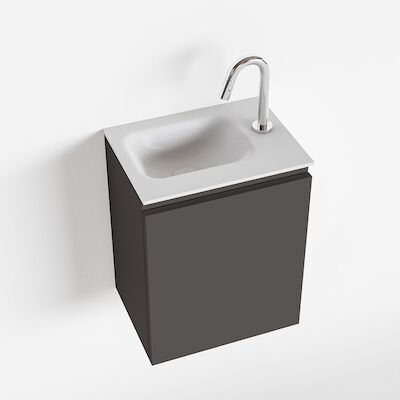 MONDIAZ OLAN 40cm toiletmeubel dark grey. LEX wastafel talc links 1 kraangat