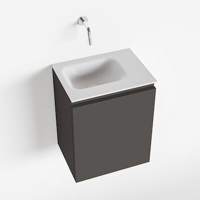 MONDIAZ OLAN 40cm toiletmeubel dark grey. LEX wastafel talc links geen kraangat