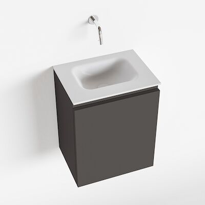 MONDIAZ OLAN 40cm toiletmeubel dark grey. LEX wastafel talc midden geen kraangat