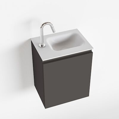 MONDIAZ OLAN 40cm toiletmeubel dark grey. LEX wastafel talc rechts 1 kraangat