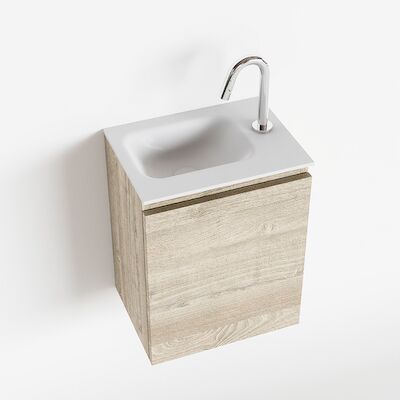 MONDIAZ OLAN 40cm toiletmeubel light brown grey. LEX wastafel talc links 1 kraangat