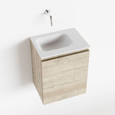 MONDIAZ OLAN 40cm toiletmeubel light brown grey. LEX wastafel talc links geen kraangat