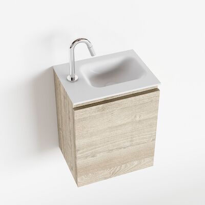 MONDIAZ OLAN 40cm toiletmeubel light brown grey. LEX wastafel talc rechts 1 kraangat