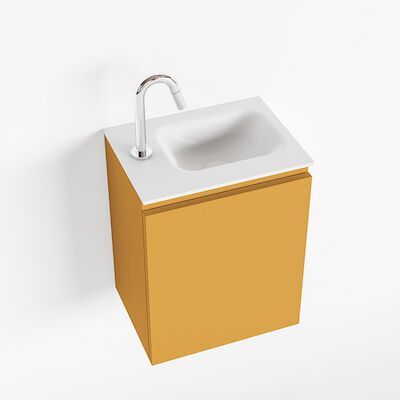 MONDIAZ OLAN 40cm toiletmeubel ocher. LEX wastafel talc rechts 1 kraangat