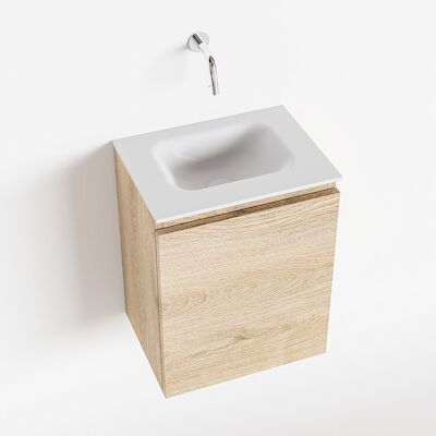 MONDIAZ OLAN 40cm toiletmeubel washed_oak. LEX wastafel talc midden geen kraangat