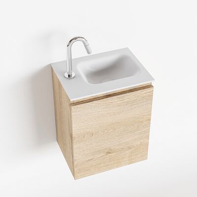 MONDIAZ OLAN 40cm toiletmeubel washed_oak. LEX wastafel talc rechts 1 kraangat