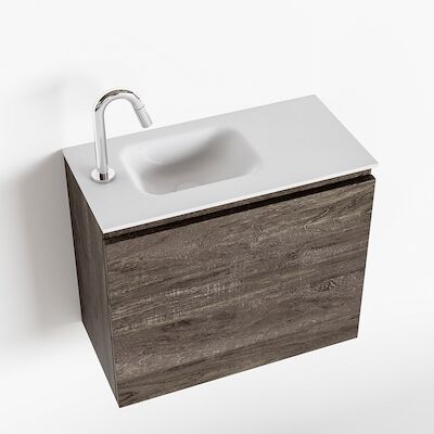 MONDIAZ OLAN 60cm toiletmeubel dark brown. LEX wastafel talc links 1 kraangat