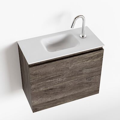 MONDIAZ OLAN 60cm toiletmeubel dark brown. LEX wastafel talc midden 1 kraangat