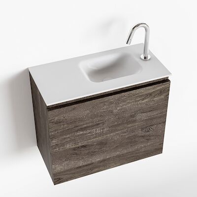 MONDIAZ OLAN 60cm toiletmeubel dark brown. LEX wastafel talc rechts 1 kraangat