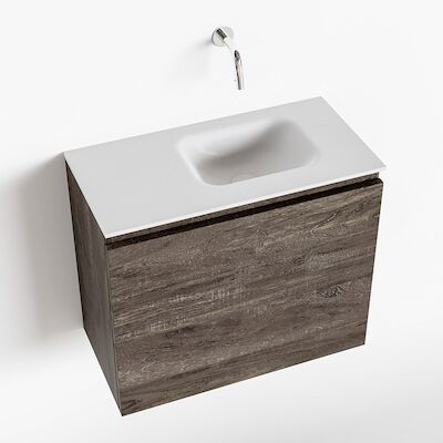 MONDIAZ OLAN 60cm toiletmeubel dark brown. LEX wastafel talc rechts geen kraangat