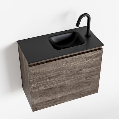 MONDIAZ OLAN 60cm toiletmeubel dark brown. LEX wastafel urban rechts 1 kraangat