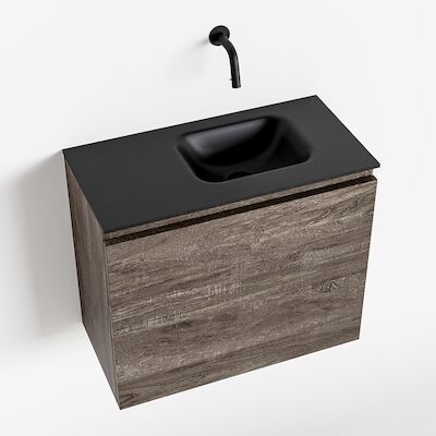 MONDIAZ OLAN 60cm toiletmeubel dark brown. LEX wastafel urban rechts geen kraangat