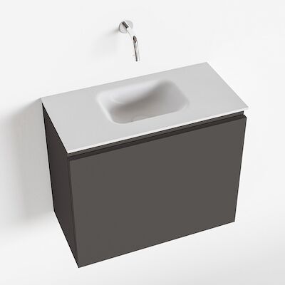 MONDIAZ OLAN 60cm toiletmeubel dark grey. LEX wastafel talc midden geen kraangat