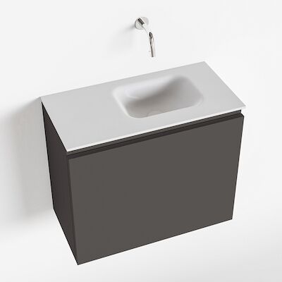 MONDIAZ OLAN 60cm toiletmeubel dark grey. LEX wastafel talc rechts geen kraangat