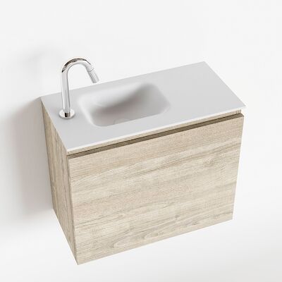 MONDIAZ OLAN 60cm toiletmeubel light brown grey. LEX wastafel talc links 1 kraangat