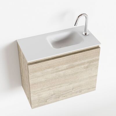 MONDIAZ OLAN 60cm toiletmeubel light brown grey. LEX wastafel talc rechts 1 kraangat