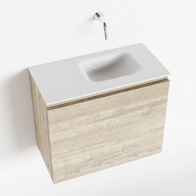 MONDIAZ OLAN 60cm toiletmeubel light brown grey. LEX wastafel talc rechts geen kraangat