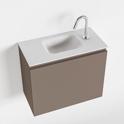MONDIAZ OLAN 60cm toiletmeubel smoke. LEX wastafel talc midden 1 kraangat