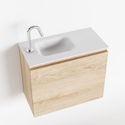 MONDIAZ OLAN 60cm toiletmeubel washed_oak. LEX wastafel talc links 1 kraangat
