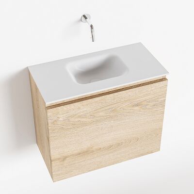 MONDIAZ OLAN 60cm toiletmeubel washed_oak. LEX wastafel talc midden geen kraangat