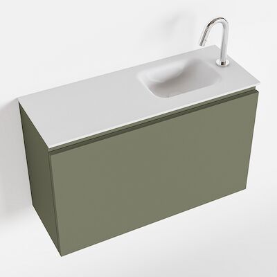 MONDIAZ OLAN 80cm toiletmeubel army. LEX wastafel talc rechts 1 kraangat