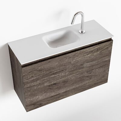 MONDIAZ OLAN 80cm toiletmeubel dark brown. LEX wastafel talc midden 1 kraangat