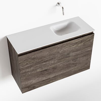MONDIAZ OLAN 80cm toiletmeubel dark brown. LEX wastafel talc rechts geen kraangat