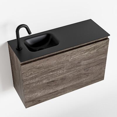 MONDIAZ OLAN 80cm toiletmeubel dark brown. LEX wastafel urban links 1 kraangat