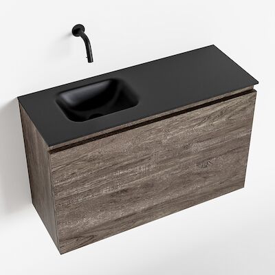 MONDIAZ OLAN 80cm toiletmeubel dark brown. LEX wastafel urban links geen kraangat