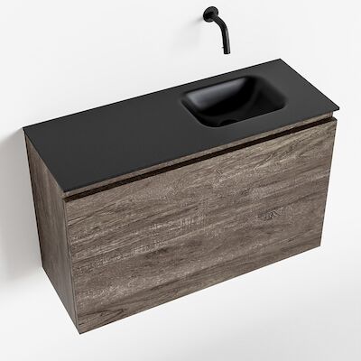 MONDIAZ OLAN 80cm toiletmeubel dark brown. LEX wastafel urban rechts geen kraangat
