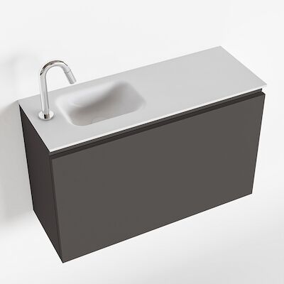 MONDIAZ OLAN 80cm toiletmeubel dark grey. LEX wastafel talc links 1 kraangat