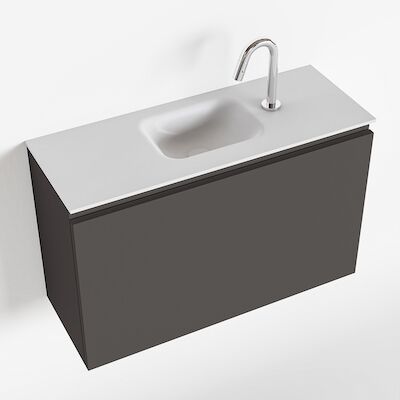 MONDIAZ OLAN 80cm toiletmeubel dark grey. LEX wastafel talc midden 1 kraangat