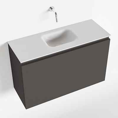 MONDIAZ OLAN 80cm toiletmeubel dark grey. LEX wastafel talc midden geen kraangat