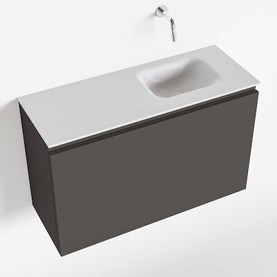 MONDIAZ OLAN 80cm toiletmeubel dark grey. LEX wastafel talc rechts geen kraangat
