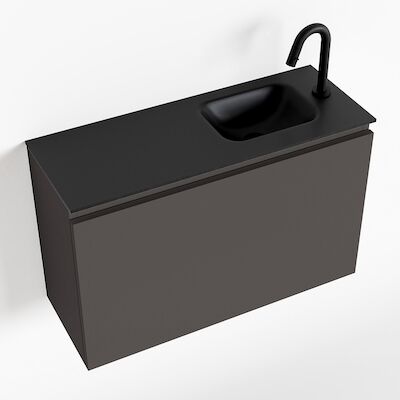 MONDIAZ OLAN 80cm toiletmeubel dark grey. LEX wastafel urban rechts 1 kraangat
