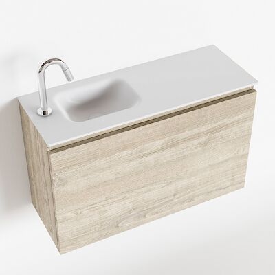 MONDIAZ OLAN 80cm toiletmeubel light brown grey. LEX wastafel talc links 1 kraangat