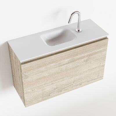 MONDIAZ OLAN 80cm toiletmeubel light brown grey. LEX wastafel talc midden 1 kraangat