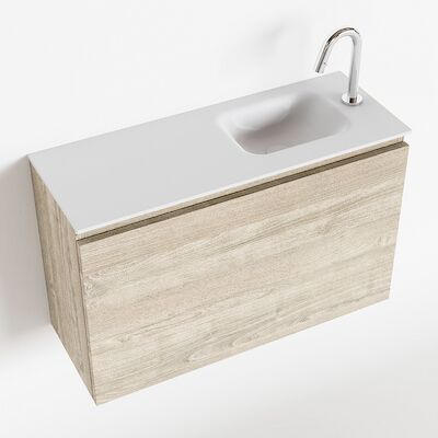 MONDIAZ OLAN 80cm toiletmeubel light brown grey. LEX wastafel talc rechts 1 kraangat