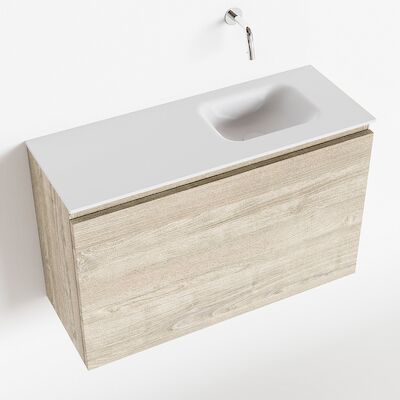 MONDIAZ OLAN 80cm toiletmeubel light brown grey. LEX wastafel talc rechts geen kraangat