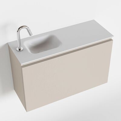 MONDIAZ OLAN 80cm toiletmeubel linen. LEX wastafel talc links 1 kraangat