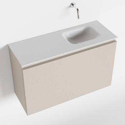MONDIAZ OLAN 80cm toiletmeubel linen. LEX wastafel talc rechts geen kraangat