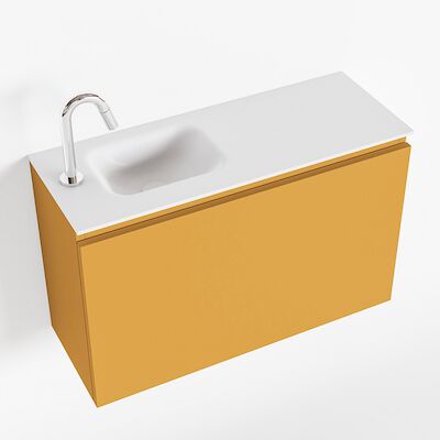 MONDIAZ OLAN 80cm toiletmeubel ocher. LEX wastafel talc links 1 kraangat