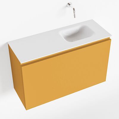 MONDIAZ OLAN 80cm toiletmeubel ocher. LEX wastafel talc rechts geen kraangat