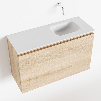 MONDIAZ OLAN 80cm toiletmeubel washed_oak. LEX wastafel talc rechts geen kraangat