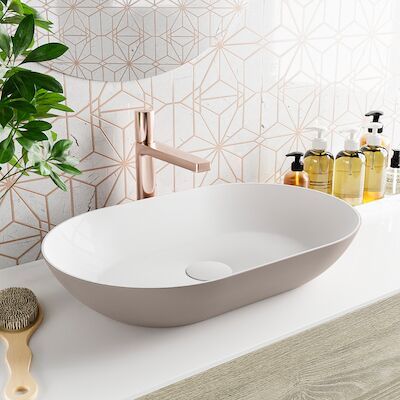 MONDIAZ ONNI Waskom solid surface 55cm kleur Smoke / Talc