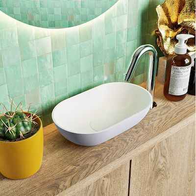 MONDIAZ POOLE solid surface opzetkom kleur Cale | Talc. Afmeting 30x18x8cm