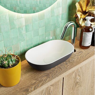 MONDIAZ POOLE solid surface opzetkom kleur Darkgrey | Talc. Afmeting 30x18x8cm