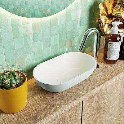 MONDIAZ POOLE solid surface opzetkom kleur Greey | Talc. Afmeting 30x18x8cm