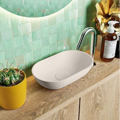 MONDIAZ POOLE solid surface opzetkom kleur Linen | Linen. Afmeting 30x18x8cm